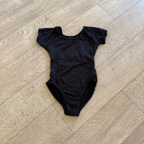 Open Back Mesh Detail Leotard in Black, Child 8 - Final Sale