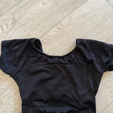 Open Back Mesh Detail Leotard in Black, Child 8 - Final Sale