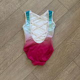 NG, Blue Red Ombre Leotard with Crystals, CM Child 7/8 - Final Sale