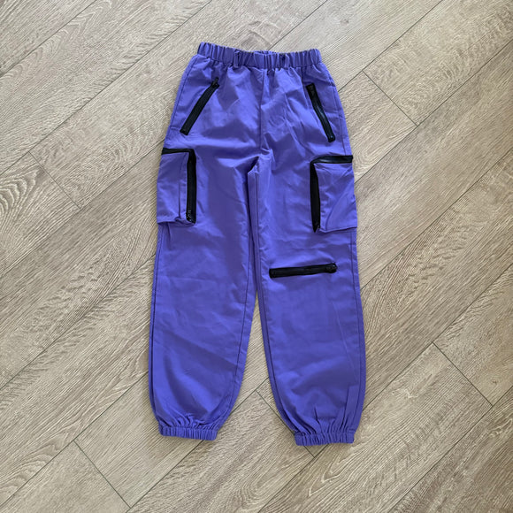 Pocket Cargo Hip Hop Jogger Pants in Purple with Black Trim, Child 8