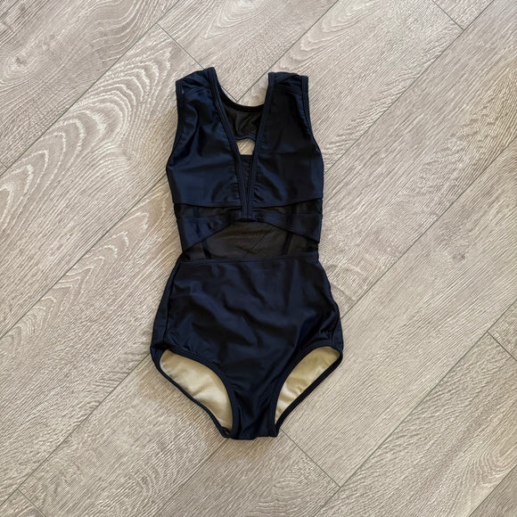 Five Dancewear, Mesh Detail Open Back Leotard in Black, YL Child 7/8 - Final Sale