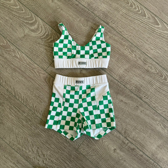 Five Dancewear, Green Checkered Top and Shorts Set, YM Child 5/6 - Final Sale