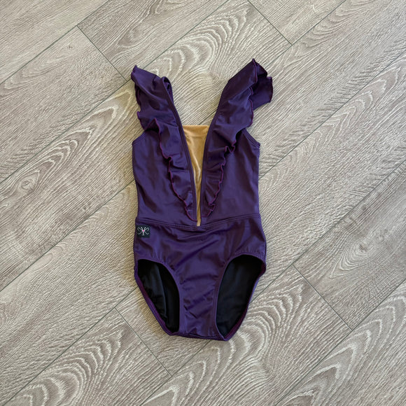 Kandi Kouture, Aria Ruffle Leotard in Plum Purple, CM Child 5/6