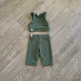 SimplyBE, BErefined Ribbed Crop Top and Biker Shorts Set in Olive Green, YM Child 8/10