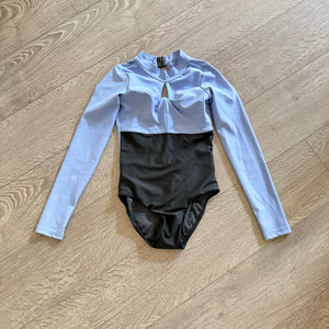 Five Dancewear, Long Sleeves Blue Black Open Back Leotard, YXL 10 - Final Sale