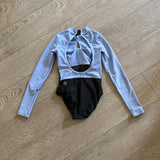 Five Dancewear, Long Sleeves Blue Black Open Back Leotard, YXL 10 - Final Sale