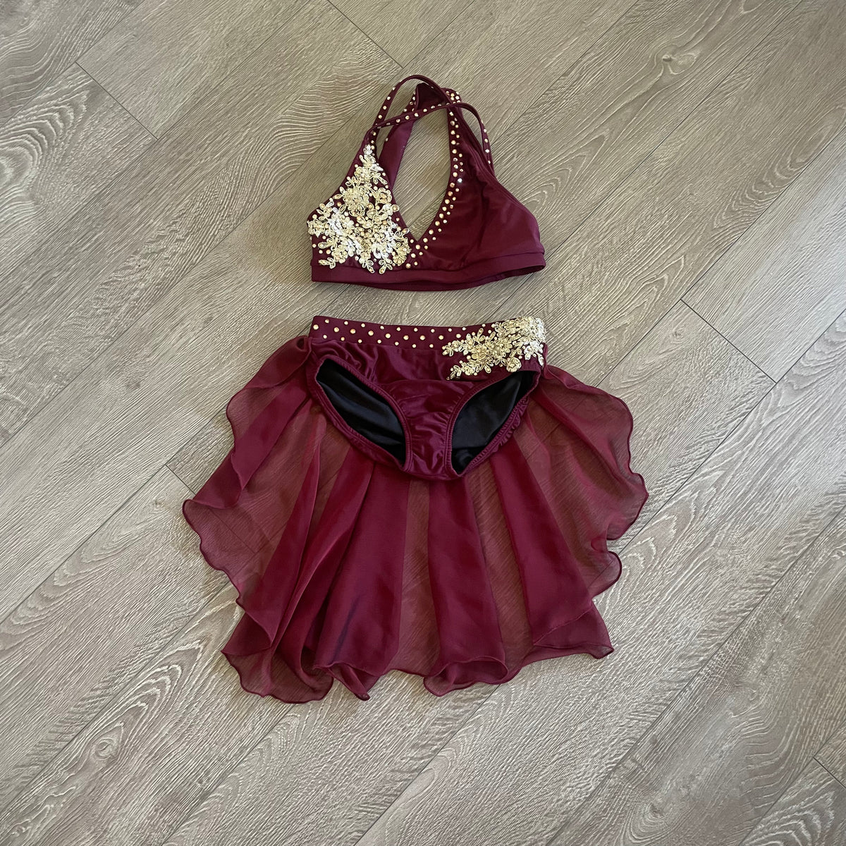 AA Dance, Semi Custom Costume Rain Set with Skirt in Wine Red, AS Wome
