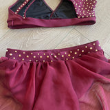 AA Dance, Semi Custom Costume Rain Set with Skirt in Wine Red, AS Women's 2/4