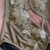 AA Dance, Semi Custom Twinkle Leotard Costume in Olive Green and Nude Mesh, AS Women's 2/4