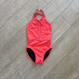 Oh La La, Mesh Detail Low Back Leotard in Coral, Child 6/7 - Final Sale