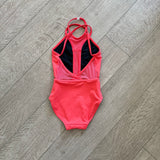 Oh La La, Mesh Detail Low Back Leotard in Coral, Child 6/7 - Final Sale