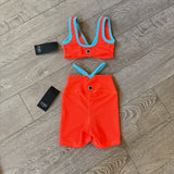 Five Dancewear, V Ribbed Bralette and Shorts Set in Neon Orange, YXL Child 10 - Final Sale