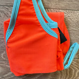 Five Dancewear, V Ribbed Bralette and Shorts Set in Neon Orange, YXL Child 10 - Final Sale