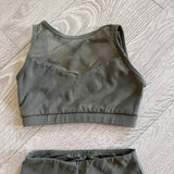 Purple Pixies, Mesh Detail Crop Top and Leggings Set in Olive Green, CM Child 8/10 - Final Sale