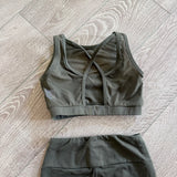 Purple Pixies, Mesh Detail Crop Top and Leggings Set in Olive Green, CM Child 8/10 - Final Sale