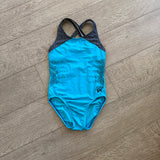 GK Elite, Jordan Chiles Black Spangles Sky Blue Leotard, CL Child 8/10 - Final Sale