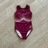 GK Elite, Suni Lee Fairy Dust Burgundy Leotard, CM Child 7/8 - Final Sale
