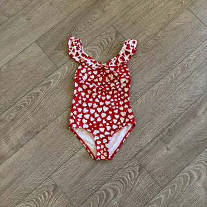 California Kisses, Ruffles and Hearts Ireland Leotard in Red and White, CM Child 7/8