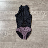 Five Dancewear, Open Back Lace Detail Leotard in Black Purple, YL Child 7/8 - Final Sale