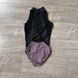 Five Dancewear, Open Back Lace Detail Leotard in Black Purple, YL Child 7/8 - Final Sale