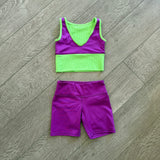 Tiger Friday, Quattro Crop Top in Purple and Neon Green, CM Child 6/8 - Final Sale
