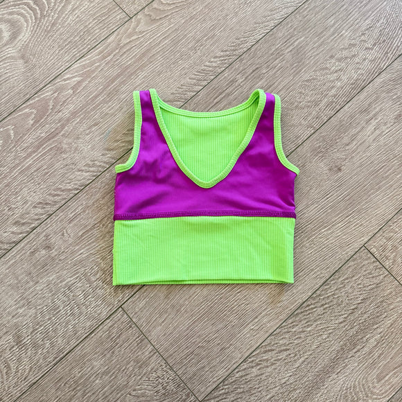 Tiger Friday, Quattro Crop Top in Purple and Neon Green, CM Child 6/8 - Final Sale