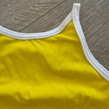 GK Elite, Suni Lee Yellow White Cami Leotard, CL Child 8/10 - Final Sale