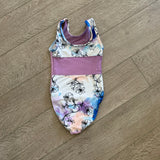 Plum, Mesh Detail Floral Leotard in Purple White, CM Child 7/8 - Final Sale