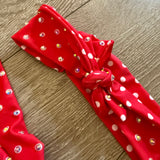 Red Dolly, 2 Piece Swimwear Costume with Stones and Matching Headband, Child 6 - Final Sale