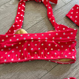 Red Dolly, 2 Piece Swimwear Costume with Stones and Matching Headband, Child 6 - Final Sale