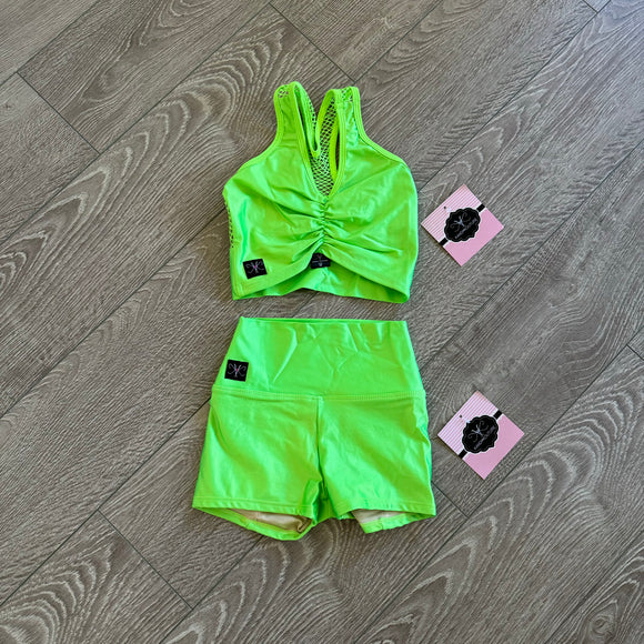 Kandi Kouture, Crop Top and Biker Shorts Set in Neon Green, CM Child 5/6