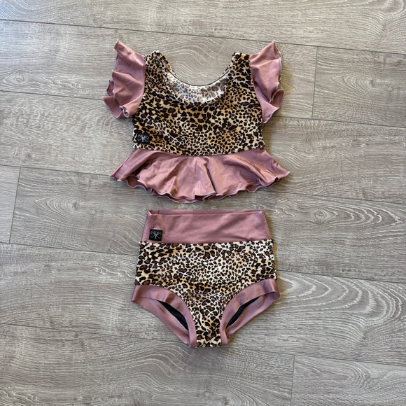 Kandi Kouture, Rose Pink Ruffles Velvet Leopard Set, CL Child 7/8