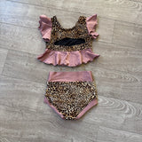 Kandi Kouture, Rose Pink Ruffles Velvet Leopard Set, CL Child 7/8