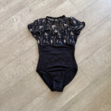 Mirella, Chiffon Floral Leotard in Black, AS - Final Sale