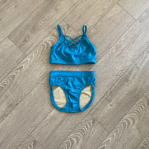 Second Skin, Criss Cross Top and High Waisted Brief Set Turquoise Blue, AXS Child 12/14