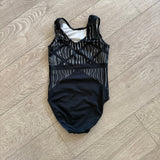GK Elite, White Waves Spangles Leotard in Black, CM Child 7/8 - Final Sale
