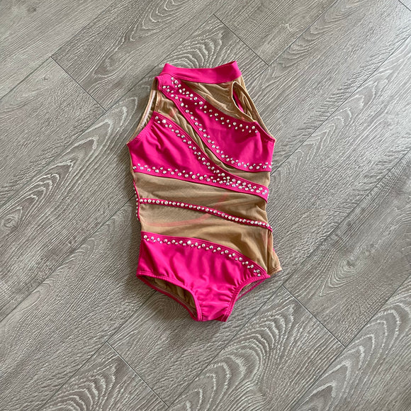 AA Dance, Semi Custom Sandy Leotard Costume in Pink and Nude Mesh, CL 8/9