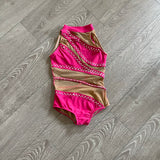 AA Dance, Semi Custom Sandy Leotard Costume in Pink and Nude Mesh, CL 8/9