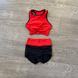 Five Dancewear, Twist Top and Everyday Shorts Set in Red Black, YL Child 7/8