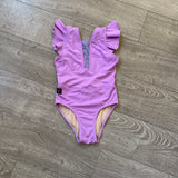 Kandi Kouture, Aria Low Back Ruffle Leotard in Lavender Purple, CL Child 7/8