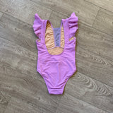 Kandi Kouture, Aria Low Back Ruffle Leotard in Lavender Purple, CL Child 7/8