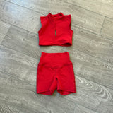 Five Dancewear, Key Hole Crop Top and Shorts Set in Bright Red, Child 6/7 - Final Sale