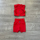 Five Dancewear, Key Hole Crop Top and Shorts Set in Bright Red, Child 6/7 - Final Sale