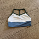 Five Dancewear, Ribbed Boss Bra in White Blue, YL Child 7/8 - Final Sale