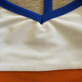 Five Dancewear, Ribbed Boss Bra in White Blue Brown, YL Child 7/8 - Final Sale