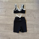 Five Dancewear, V Ribbed Bralette and Shorts Set in Black White, YL Child 7/8