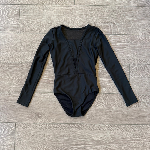 Five Dancewear, Mesh Back Long Sleeves Leotard in Black, YM Child 5/6