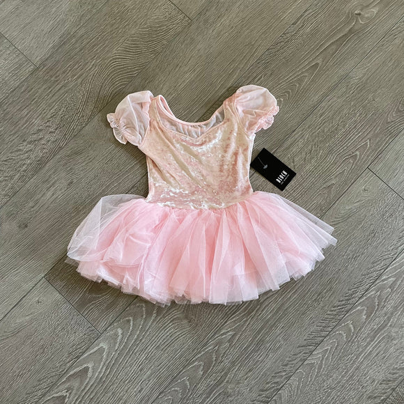 Bloch, Puff Shoulders Mesh Back Velvet Tutu Dress in Pink, Child 4/6