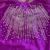 k-Bee, Mesh Long Sleeves Rhinestone Competition Leotard in Violet Purple, Child 8/10 - Final Sale