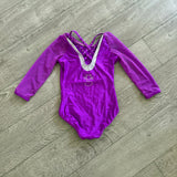 k-Bee, Mesh Long Sleeves Rhinestone Competition Leotard in Violet Purple, Child 8/10 - Final Sale